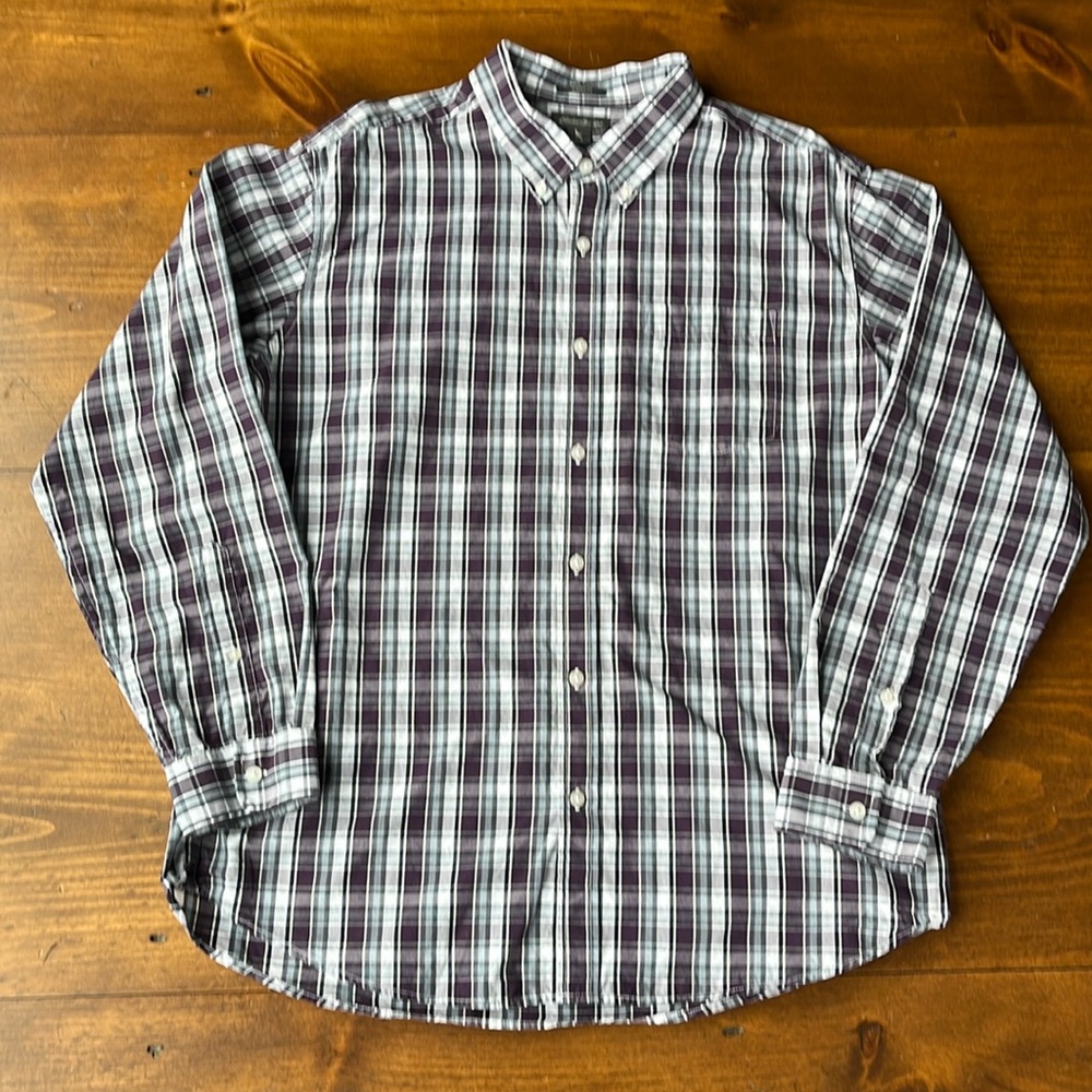 Eddie Bauer Button Down Dress Shirt Purple Gray Size L